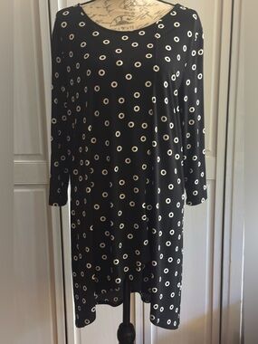 Chico's Black Blouse with White Polka Dot Print High Low Tunic Knit Blouse